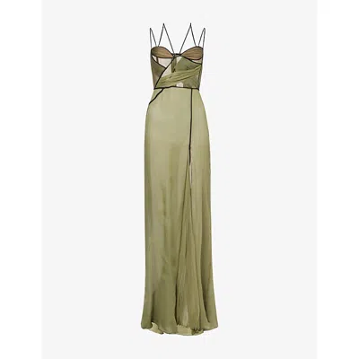 Nensi Dojaka Womens Draped Corset-top Silk Gown Olivine