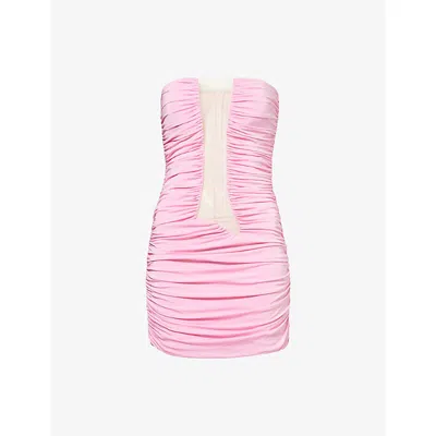 Nensi Dojaka Womens Pink Ruched Strapless Stretch-woven Mini Dress