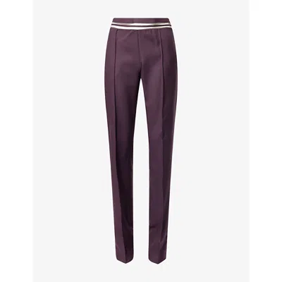Nensi Dojaka Womens Plum Mesh-panel Straight-leg Crepe Trousers In Purple