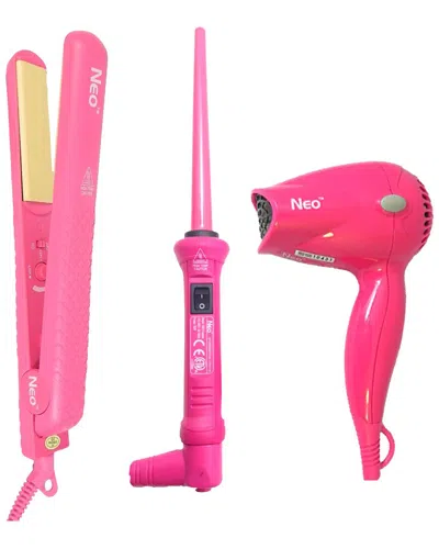 Neo Choice Unisex Complete Set - 1.25 Ceramic Flat Iron With 9-18mm Curling Wand & Mini Travel Hair In White