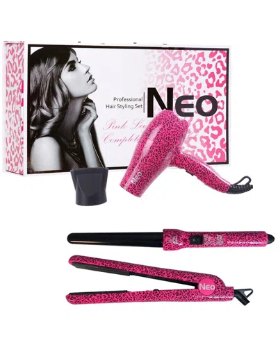 Neo Choice Unisex The Full Set - 1.25 Ceramic Flat Iron With 25-18mm Curling Wand & Mini Travel Hair In White