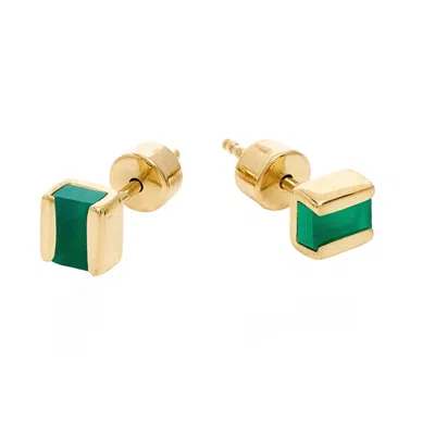 Neola Design Women's Gold Green Onyx Gemstone Cubo Studs