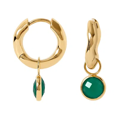 Neola Design Women's Gold Hoop Green Onyx Gemstone