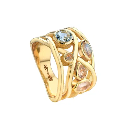 Neola Design Women's Liana Gold Cocktail Ring Aqua Marine & Rose Quartz