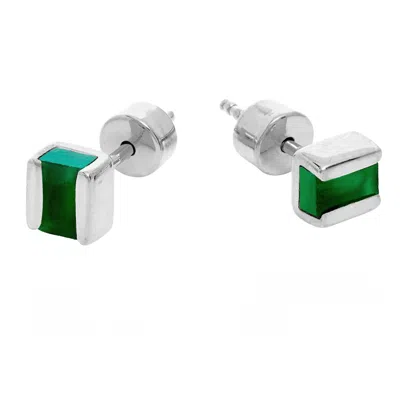 Neola Design Women's Silver Green Onyx Cubo Studs
