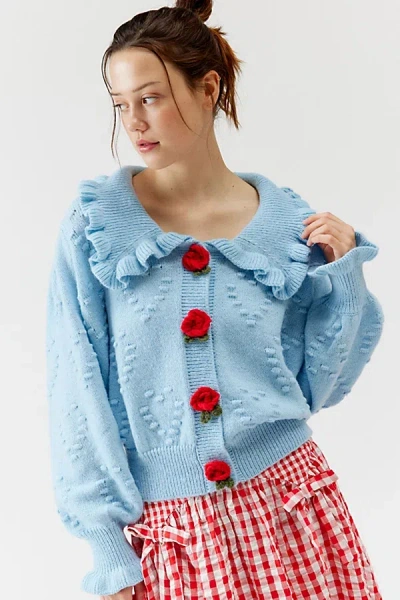 Neon Rose Adeline Rose Cardigan In Blue, Women's At Urban Outfitters