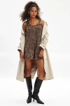 Neon Rose Leopard Print Drop Waist Mini Dress In Brown, Women's At Urban Outfitters In Brown