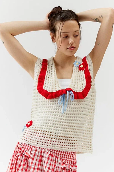 Neon Rose Rhea 3d Flower Crochet Sleeveless Top In Lemon, Women's At Urban Outfitters