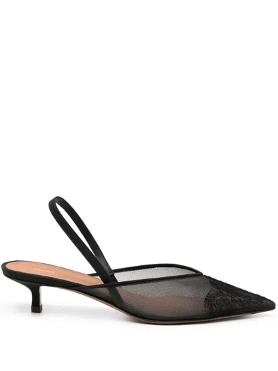 Neous Irena Lace And Satin-trimmed Mesh Slingback Pumps In Black