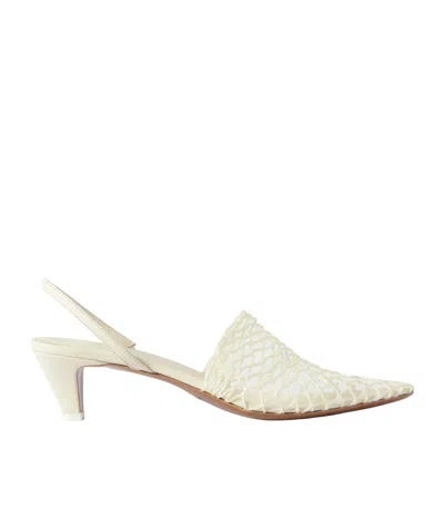 Neous Acantho Fishnet And Leather Slingback Pumps In White
