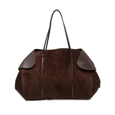 Neous Womens Dark Chocolate Berenices Suede And Leather Shoulder Bag