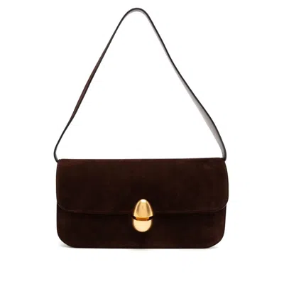 Neous Womens Dark Chocolate Phoenix Baguette Detachable-strap Suede Shoulder Bag