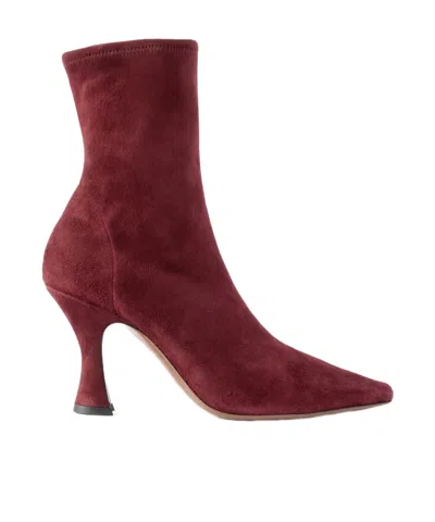 Neous Burgundy Suede Pointed-toe Stretch Ankle Boots In Red