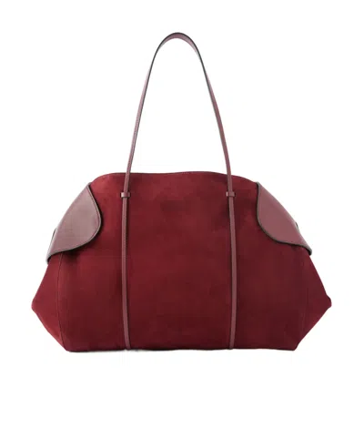 Neous Berenices Suede And Leather Tote In Burgundy
