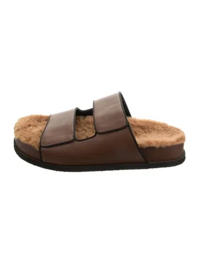 Pre-owned Neous Leather Slides In Brown
