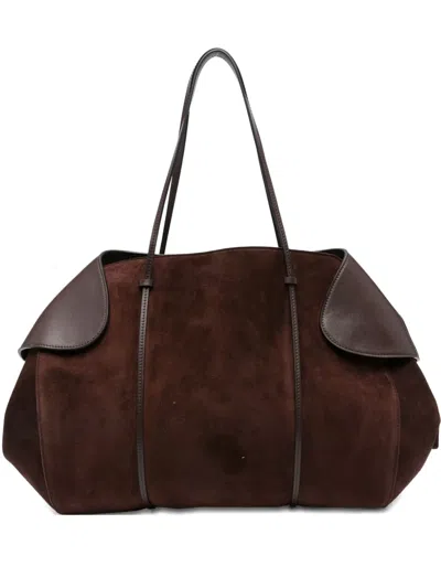 Neous Leather-trimmed Suede Shoulder Bag In Brown