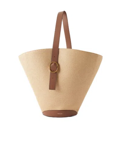 Neous Apheli Leather-trimmed Raffia Shoulder Bag In Brown