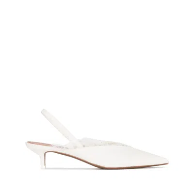 Neous Irena Satin And Lace-trimmed Mesh Slingback Pumps In White