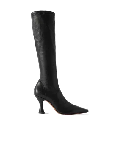 Neous Solid Color Leather Knee Boots In Black