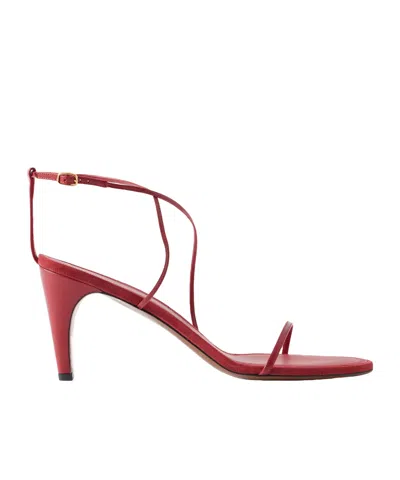 Neous Solid Color Leather Sandals In Red