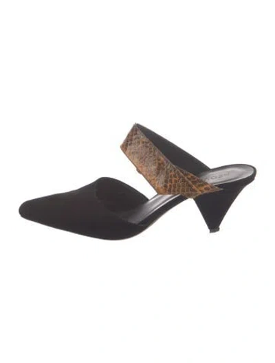Pre-owned Neous Suede Animal Print Mules In Black