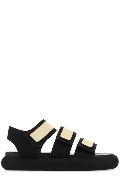 Neous Two-tone Fabric And Leather Octans Sandals In Black