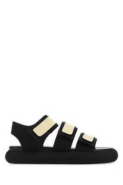 Pre-owned Neous Two-tone Fabric And Leather Octans Sandals In Black