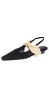 Neous Uba Bow-embellished Faille And Suede Slingback Flats In Black/sand