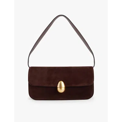 Neous Womens Dark Chocolate Phoenix Baguette Detachable-strap Suede Shoulder Bag