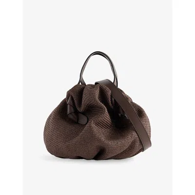 Neous Womens Dark Chocolate Taurus Dumpling Raffia Shoulder Bag In Brown