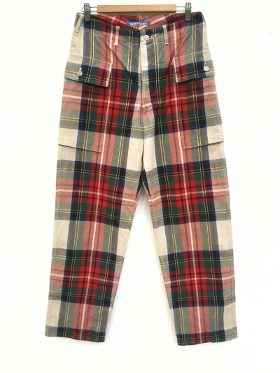 Pre-owned Nepenthes New York X Workers Dope Made Naked Bunch Check Tartan Cargo Pants In Red Checkers