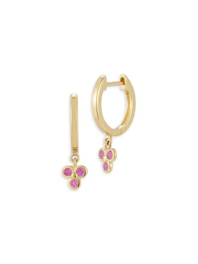 Nephora Women's 14k Yellow Gold & Pink Sapphire Drop Earrings
