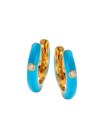 NEPHORA WOMEN'S 14K YELLOW GOLD, DIAMOND & ENAMEL HUGGIE HOOP EARRINGS