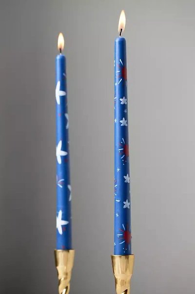 Nephthys Illustrated Stars & Stripes Handpainted Taper Candles, Set Of 2