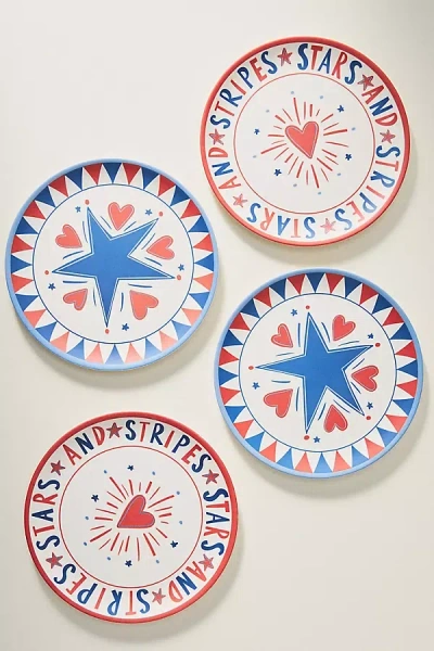 Nephthys Illustrated Stars & Stripes Melamine Dessert Plates, Set Of 4
