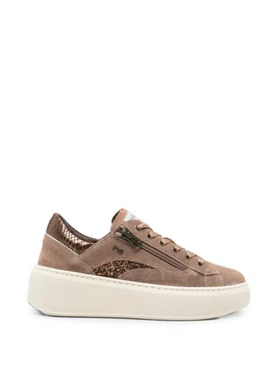 Nero Giardini Glitter-detail Zip-up Sneakers In Brown