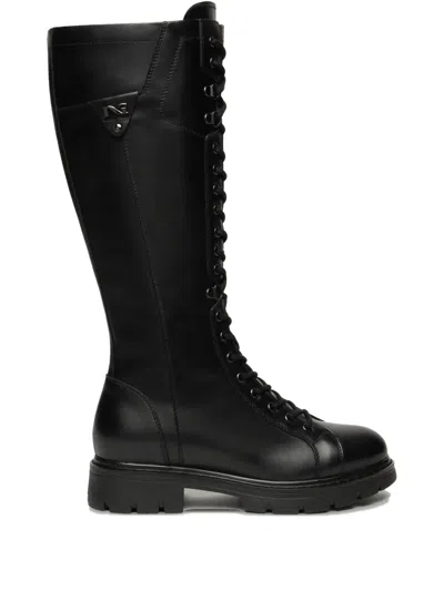 NERO GIARDINI LACE-UP LEATHER BOOTS
