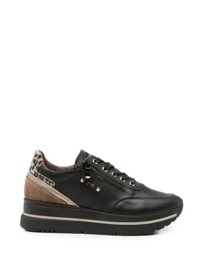 Nero Giardini Leopard-print Panelled Leather Sneakers In Black