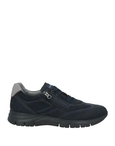 Nero Giardini Man Sneakers Midnight Blue Size 7 Leather In Black