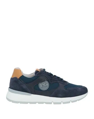 Nero Giardini Man Sneakers Navy Size 7 Leather, Textile Fibers In Blue