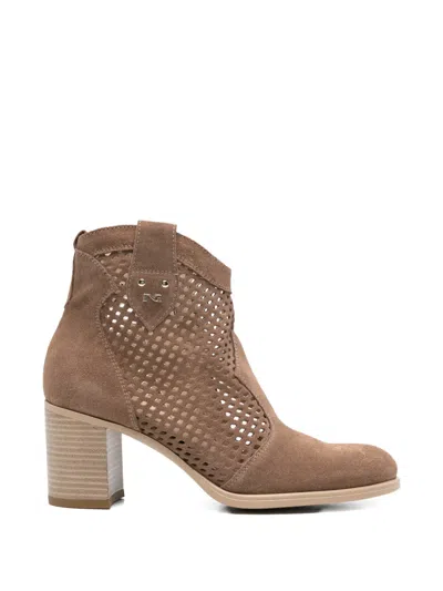 Nero Giardini Perforated Leather Boots In Brown