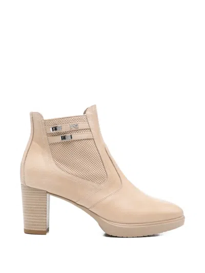 Nero Giardini Perforated Strap Boots In Neutral