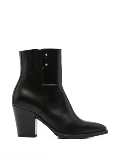 Nero Giardini Stud-embellished Pointed-toe Ankle Boots In Black