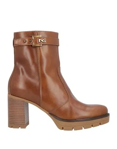 Nero Giardini Woman Ankle Boots Tan Size 7 Leather In Brown