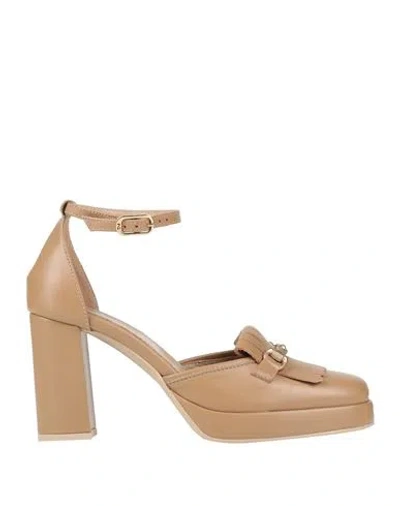 Nero Giardini Woman Pumps Camel Size 7 Leather In Beige