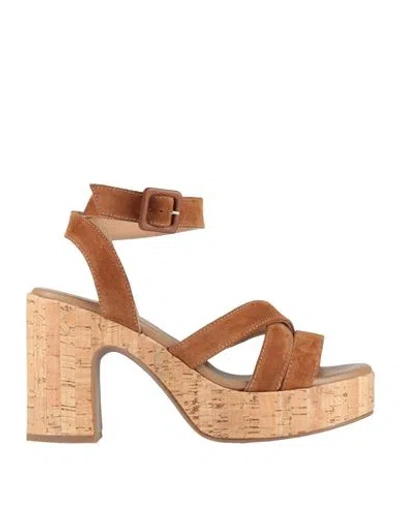 Nero Giardini Woman Sandals Camel Size 8 Leather In Multi