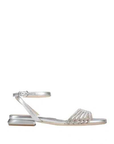 Nero Giardini Woman Sandals Silver Size 6 Leather, Textile Fibers