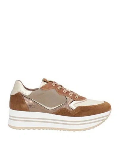 Nero Giardini Woman Sneakers Camel Size 7 Leather In Sand