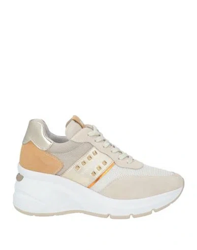 Nero Giardini Woman Sneakers Platinum Size 5 Leather, Textile Fibers In Neutral
