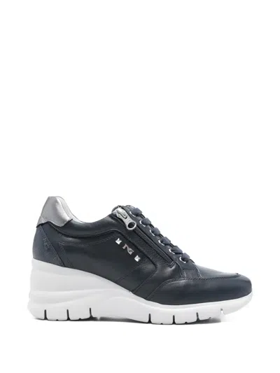 Nero Giardini Zip Leather Sneakers In Blue